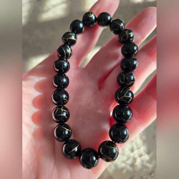 🐰SALE🐰 10mm Golden Black Agate Bracelet - Picture 2 of 12